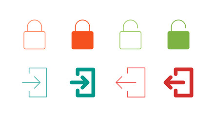 Flat Colored Lock and Access Icon Set in Outline and Solid Style for Security and Authentication