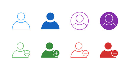 Flat Colored User and Profile Icon Set in Outline and Solid Style for Account Management and Membership