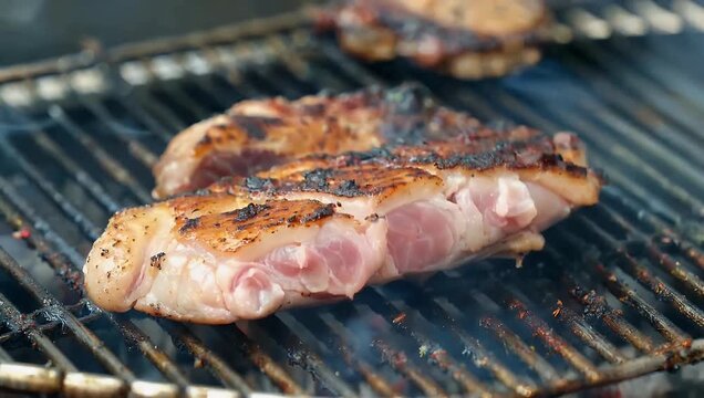4K detailed close up of a perfectly grilled cutlet with crispy edges and juicy interior highlighting smoky aroma spices and rich flavor in a mouth watering food shot