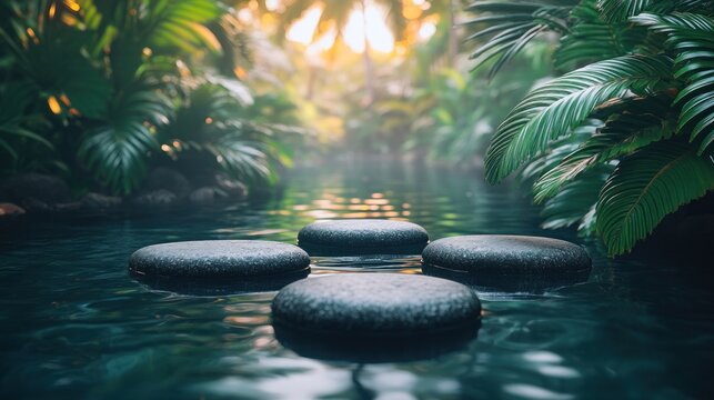 Jungle stream with smooth stones