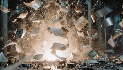 Explosive Burst of Debris and Light from Above.