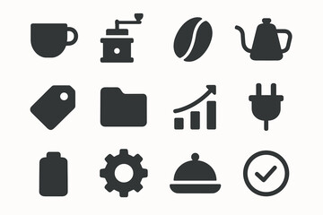 Folder tray grinder vector gear coffee icon chart cup shop battery