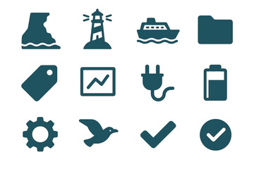 Folder gear coastal icon icons vector lighthouse ship checkmark ferry plug chart