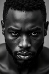 Fototapeta premium Primer plano de un hombre joven afroamericano pensativo