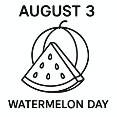 Obraz premium Watermelon Day – August 3 Food Celebration Graphic with Whole Melon and Slice Line Art for Summer Fun