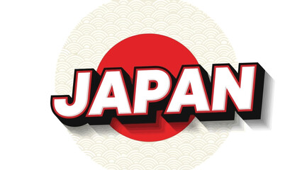 Creative graphic art representing Japan with bold typography and the symbolic red sun on a patterned background