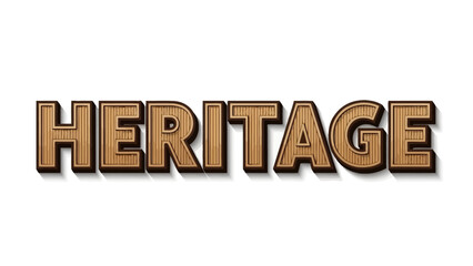 Heritage word text effect with a cardboard texture and 3D design isolated on a white background