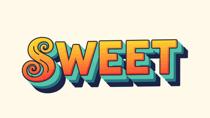 Vibrant retro typography spelling 'SWEET' with a stylish 3D shadow effect and a decorative swirled 'S', perfect for cheerful and nostalgic designs