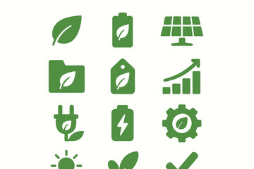 Battery panel green icons plug icon gear vector energy solar checkmark chart