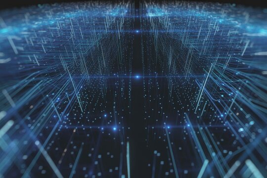 Abstract digital network grid with glowing blue lines and nodes