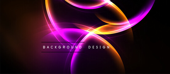 Abstract glowing lines form dynamic curves. Bright colors contrast dark background. Modern design element for digital projects.