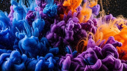 Dynamic splash of vibrant colors, perfect for modern design projects and striking visuals, a captivating blend of blue, purple and orange hues