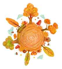 Round Composition with trees - autumn mood. Transparent background. PNG.