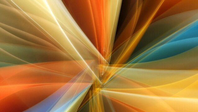 Abstract background featuring blurred lines of orange yellow and blue converging at a central point