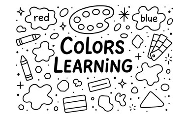 Monochrome doodle for kids learning colors with playful elements