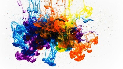 Vibrant splash of color explodes in a mesmerizing dance of blue, orange, yellow, and purple hues, a stunning abstract expression for creative projects