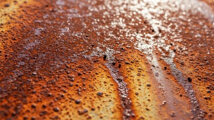 Intriguing rust texture with orange and brown tones creates a captivating abstract background, perfect for adding an industrial or vintage touch to designs.