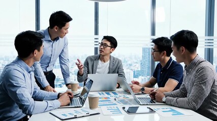 Business team collaboration meeting in modern office with data analysis and planning - Powered by Adobe