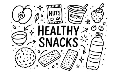 Doodle art of nutritious snacks with fruits, nuts, and berries
