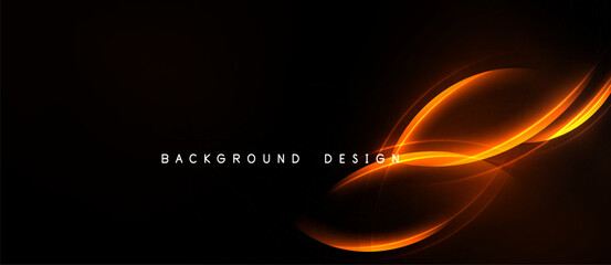 Dark background features vibrant orange curves. Smooth lines create dynamic visual effect. Modern design element for projects.