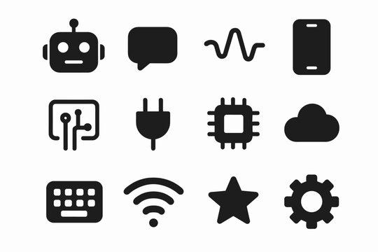 Settings line icons chat ai robot keyboard phone microchip vector board icon