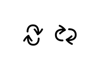 Fototapeta premium Two hand-drawn black refresh icons showing circular arrows isolated on white background.