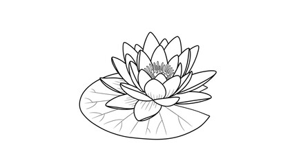 Outline illustration of a water lily flower on a lily pad