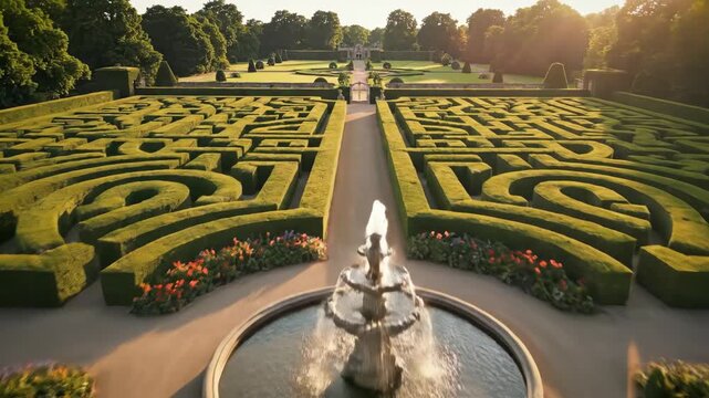 Exploring Beautiful Hampton Court Palace Garden Maze in Sunlight