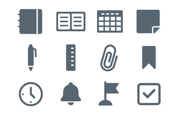 Planner minimalist vector clip icons ribbon bell checkbox flag icon notebook clock