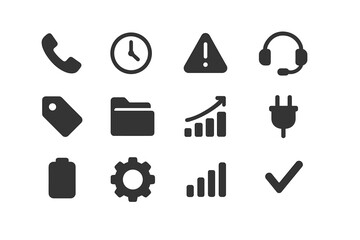 Signal alert tag headset checkmark vector icon gear battery service clock hotline