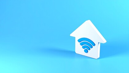 3D Render of WiFi Home Icon on Blue Background, Minimalist Concept.