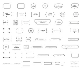 Simple decorative frame and speech-bubble set featuring clean line borders, minimal labels, headings, and design elements for notes, messages, and graphic accents