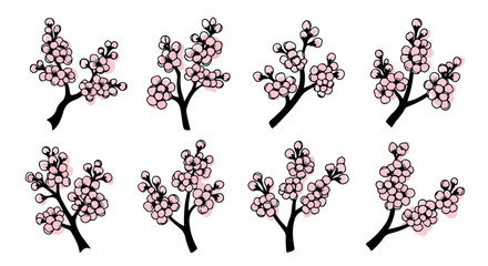 Naklejka premium Pink cherry blossom branches with transparent background