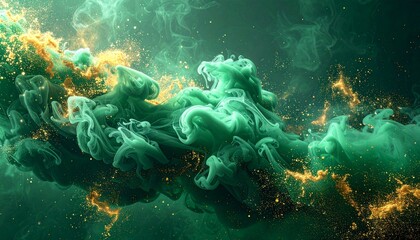 Emerald smoke entwined with golden sparkles