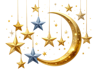 Star and Moon Decorative Elements, Transparent PNG, Vector 