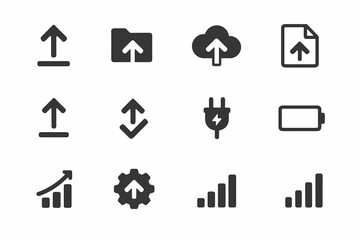 Chart upload minimal icon line up vector plug signal battery gear document