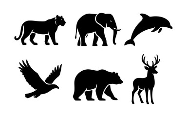 Fototapeta premium Wildlife silhouettes: majestic animals in minimalist black design