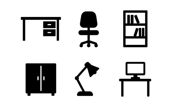 Minimalist office furniture icons collection for modern workspace design