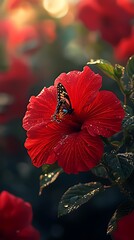butterfly on red flower