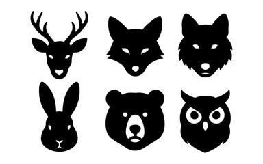 Fototapeta premium Animal silhouettes of deer, fox, wolf, rabbit, bear, and owl