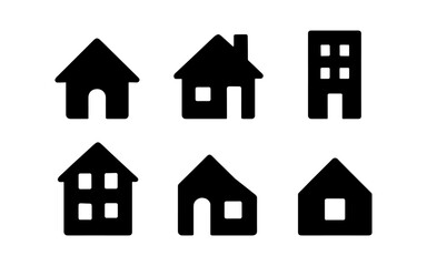 Minimalist silhouette icon set of houses and buildings for design projects