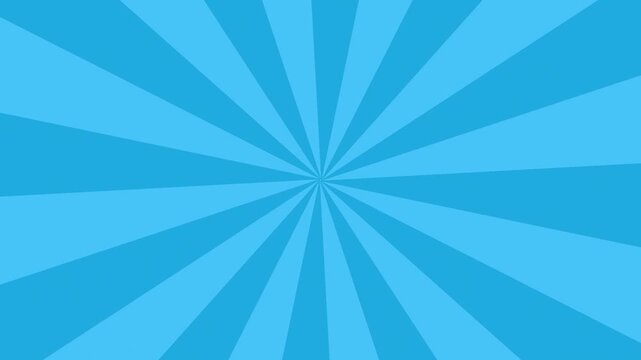 Comic book sky blue background with rays animation, colorful radial speed lines from middle to the outside seamless loop abstract line rays sunburst manga anime cartoon popup art backdrop cyan color 