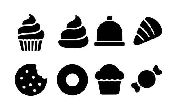 Silhouette icons of popular bakery and dessert food items