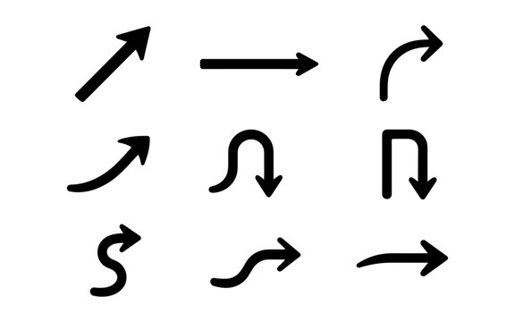 Set of various arrow icons in simple black style for modern design use