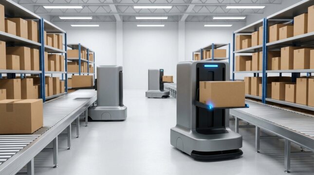 Logistics robots innovative autonomous robots enhance efficient sorting and delivery in bustling warehouses - Powered by Adobe