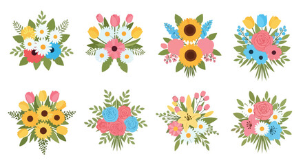 Colorful floral bouquets arrangement with transparent background