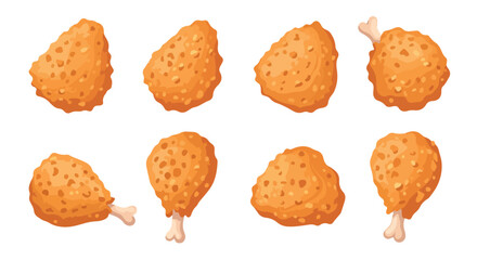 Fried chicken pieces with transparent background