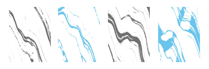 Set of abstract black and blue marble or epoxy textures on a white background. liquid ink stains. Plating of acrylic paints. Design presentations, flyer, business card, invitations, calendars, website