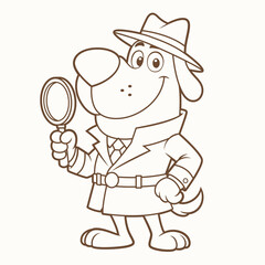 Cartoon Dog Detective Outline Illustration Perfect for Coloring Page
