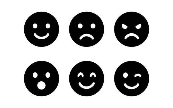 Simple emoticon set featuring happy, sad, angry, surprised, smiling, and winking faces